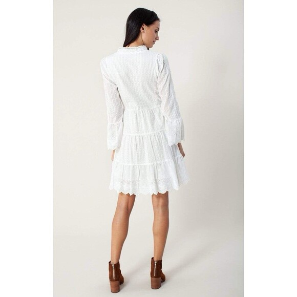 Hale Bob Womens Dress White Mila Mini Fit Flare Eyelet V Neck Tiered Boho Small - Picture 5 of 12